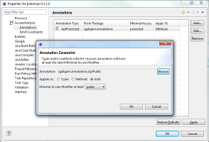 Screenshot of Annotation Constraints preferences