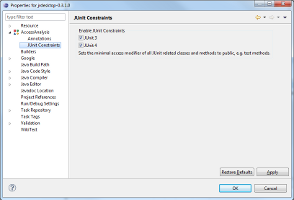 Screenshot of JUnit Constraints preferences